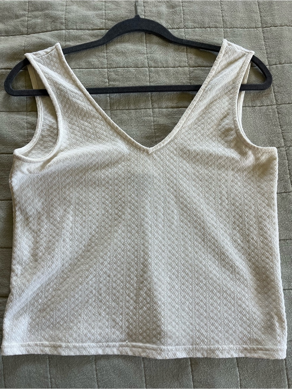 Madewell Cream V-Neck Textured Knit Tank